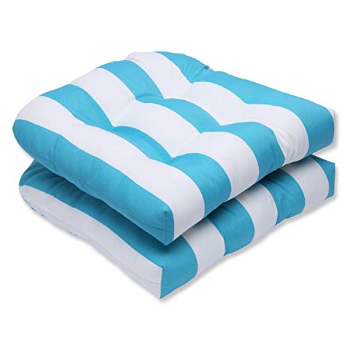 Pillow Perfect Gestreiftes Sitzkissen für drinnen und draußen, getuftet, Wetter- und lichtbeständig, 48,3 x 48,3 cm, Blau/Weiß, Cabana-Streifen, 2 Stück von Pillow Perfect
