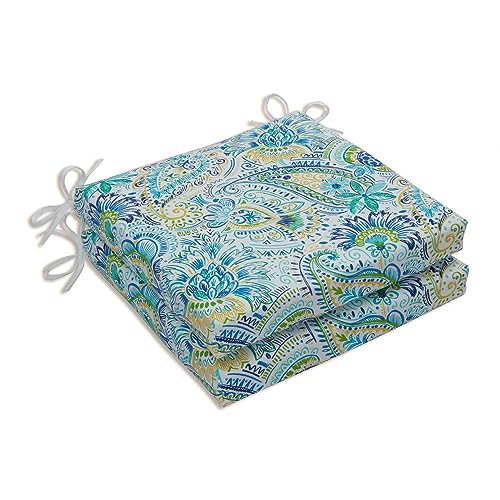 Pillow Perfect Outdoor | Indoor Gilford Baltic Sitzkissen mit quadratischen Ecken, 50 x 50 cm, Polyester, blau, L X 20 in. W X 3 in. D, 2 von Pillow Perfect