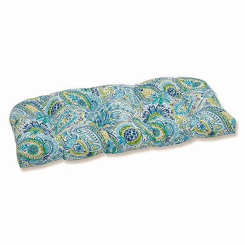 Pillow Perfect Outdoor | Indoor Ostsee-Kissen aus Weidengeflecht, Polyester, Blau/Gelb Gilford, 19" x 44" von Pillow Perfect