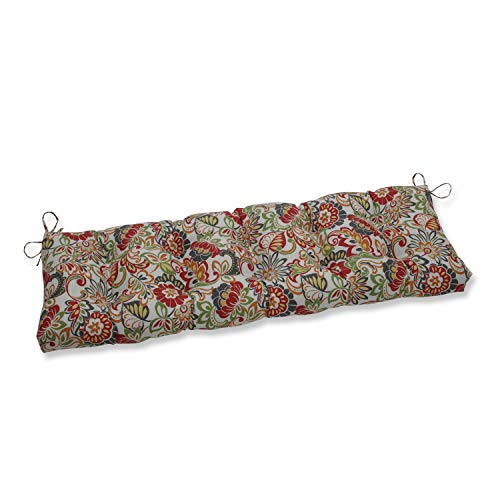 Pillow Perfect Bright Floral Sofa Setee Bench Swing Cushion with Ties Getuftet, Wetter-und lichtbeständig, Polyester, Grün/Rot Zoe, 18" x 56" von Pillow Perfect