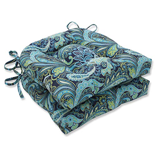 Pillow Perfect Outdoor | Indoor Pretty Paisley Navy Large Stuhlkissen (2er-Set) 17,5 x 16,5 x 4, Blau von Pillow Perfect