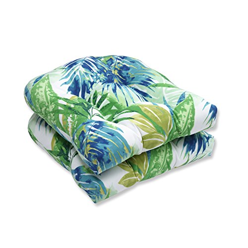 Pillow Perfect Tropic Floral Sitzkissen für drinnen und draußen, getuftet, Wetter- und lichtbeständig, 48,3 x 48,3 cm, blau/grüne Soleil, 2 Stück von Pillow Perfect