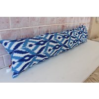12x48 Ikat Kissenbezug, Print Lumbar Bett Blau-Weiß Baumwollkissen/P-3109 von Pillow2Go