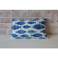 Fisch Design Kissenbezug, Lumbar Kissen, Blau-Weiß Marine Kissen/P-3164 16x22 von Pillow2Go