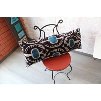 Lendenkissen, Samt Ikat Kissenbezug, Ethno Dekoratives Bettkissen, Blaues Kissen/P-3357 14x34 Inch von Pillow2Go