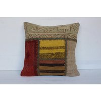 Patchwork Teppich Kissen, 18x18 Kelim Kissenbezug, Boho Beige Kissen/P-2234 von Pillow2Go