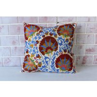 Suzani Kissen, 18x18 Floral Kissenbezug, Ethno Besticktes Boho Kissen/P-3381 von Pillow2Go