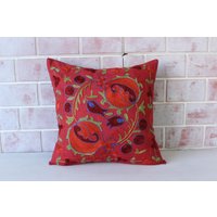 Suzani Kissenbezug, Ethno Grünes Kissen, Besticktes Boho Blumenkissen/P-3172 17x17 von Pillow2Go