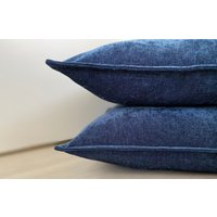 Jeansblauer Chenille Kissenbezug, Dunkelblauer Marineblaues Kissen, 20x20, 22x22, 24x24, 26x26 von PillowOasis