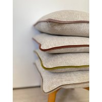 Naturfarbenes Gewaschenes Leinen Kissenbezug Mit Samtpaspel, Einfarbiger Melange Bauernhaus Lendenkissenbezug, Stonewashed Schlafkissenbezug von PillowOasis