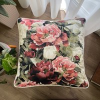 Rosa Blumen Samt Kissenbezug, Pfingstrose Print Vintage Blumen Kissen, Blumendruck 14 X14, 20X20, 22X22, 24X24, 26X26 von PillowOasis