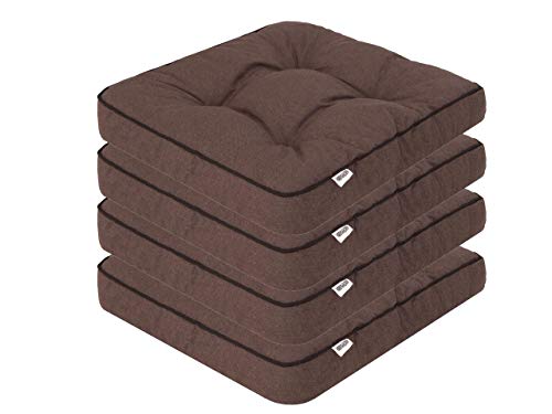 PillowPrim 4er Set Stuhlkissen 49x47 cm Sitzauflagen Polsterauflagen Outdoor/Indoor Außen/Innen Garten Winter gatren Freizeit Sommer Sommerferien Braun von PillowPrim