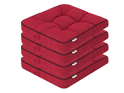 PillowPrim 4er Set Stuhlkissen 49x47 cm Sitzauflagen Polsterauflagen Outdoor/Indoor Außen/Innen Garten Winter gatren Freizeit Sommer Sommerferien Rot von PillowPrim