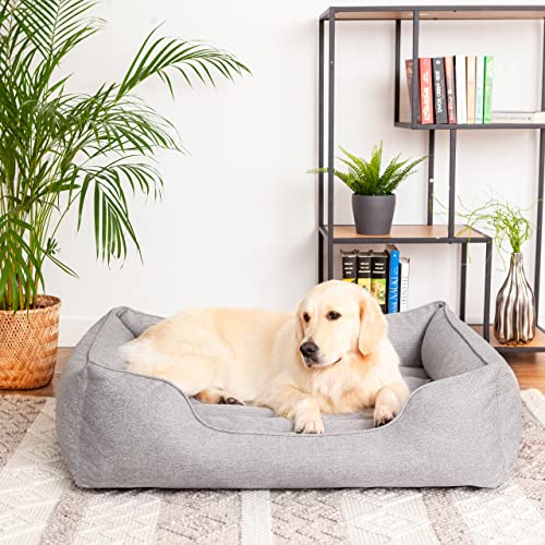 Pillowprim Hundebett, Möbel für Tiere, Katzenbett, Abnehmbar Bezug, Hundeliege, Schlafplätze, große Hunde, Hundesofa, Korb, Waschbar, Asche, XL: 85x65 cm von PillowPrim