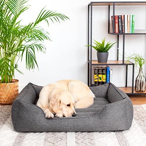 Pillowprim Hundebett, Möbel für Tiere, Katzenbett, Abnehmbar Bezug, Hundeliege, Schlafplätze, große Hunde, Hundesofa, Korb, Waschbar, Graphit, XL: 85x65 cm von PillowPrim