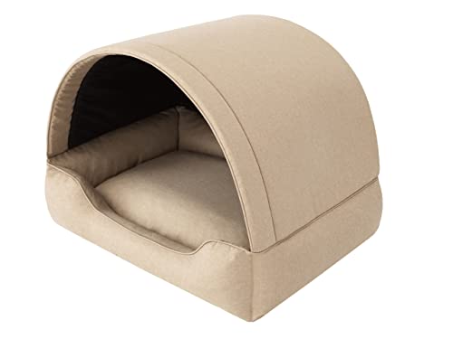 PillowPrim Hundebett, Stoffhundehaus, Katzenhöhle, Hundehütte, Hundekorb, Hundeliege, Schlafplätze, Möbel für Tiere, Hundesofa, Beige, L: 60x47 cm von PillowPrim