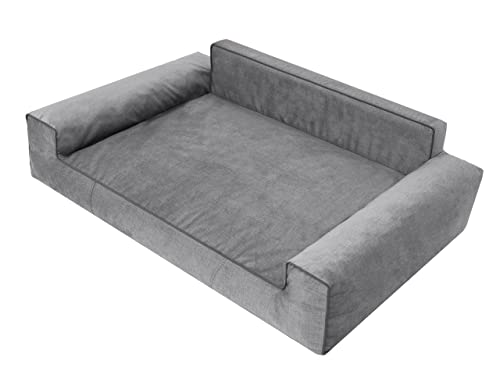 PillowPrim Hundebett, Möbel für Tiere, Katzenbett, Abnehmbar Bezug, Hundeliege, Schlafplätze, große Hunde, Hundesofa, Korb, Waschbar, Grau, XXL: 116x78 cm von PillowPrim