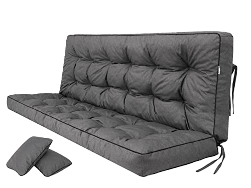 PillowPrim Graphit Sitzauflage für Hollywoodschaukel, Gartenschaukelkissen 120 cm, Bequeme Bankauflage mit Rückenlehne, Wohnwagen Geeignet von PillowPrim