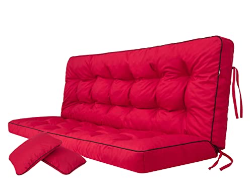 PillowPrim Rot Sitzauflage für Hollywoodschaukel, 180 cm Gartenschaukelkissen, Komfortable Bankauflage mit Rückenlehne, Passend für Rattanmöbel von PillowPrim