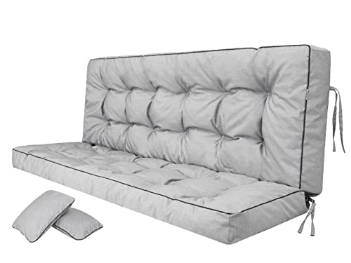 PillowPrim Kissen für Hollywoodschaukel Sitzkissen Bankkissen Bankauflage für Gartenbank Outdoor/Indoor, Breite -140x49 cm und Rückenlehne 140x56 cm - Aschgrau von PillowPrim