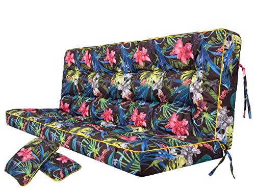 PillowPrim Kissen für Hollywoodschaukel Sitzkissen Bankkissen Bankauflage für Gartenbank Outdoor Indoor, Breite 140x49 cm und Rückenlehne 140x56 cm -Bunte Bläter von PillowPrim