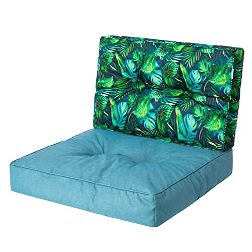 PillowPrim, Palettenkissen, Stulhkissen, Rattansessel, Outdoor, Auflage, Sitzkissen, Stuhlkissen, Rattanmöbel, Blau + Blaue Blätter, 70 x 70 cm von PillowPrim