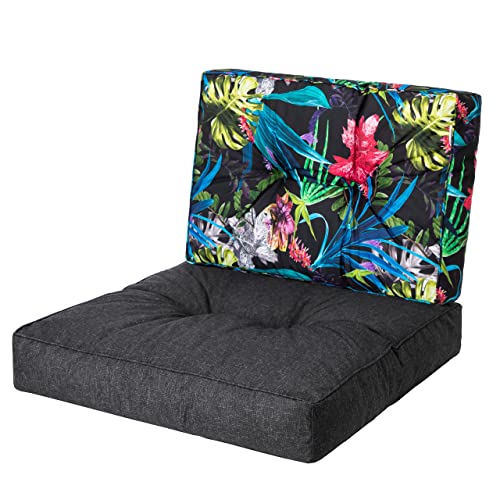 PillowPrim, Palettenkissen, Stulhkissen, Rattansessel, Outdoor, Auflage, Sitzkissen, Stuhlkissen, Rattanmöbel, Schwarz + Bunte Blätter, 60 x 60 cm von PillowPrim