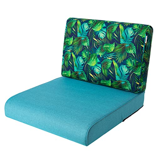 PillowPrim, Stulhkissen, Kissen für Rattansessel, Outdoor, Auflage, Palettenkissen, Sitzkissen, Rattanmöbel, Blau + Blaue Blätter, 50 x 50 cm von PillowPrim