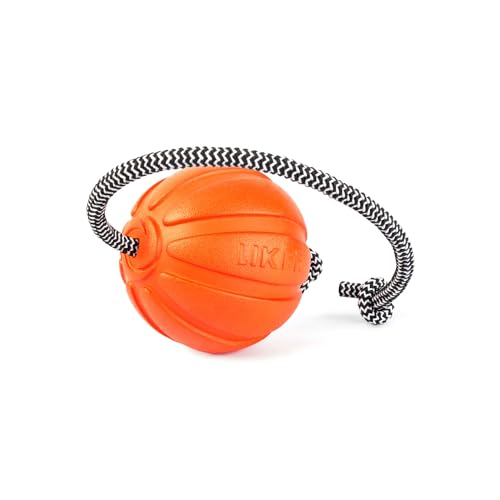 PillowPrim Ball mit Schnur für große Hunde, Schwimmt, Bindung zwischen Hund und Mensch, Harmolos, Hundespielzug, Hundetraining, Ø 9 cm, Orange von PillowPrim