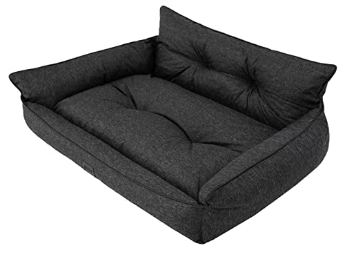 PillowPrim Hundebett Haustierbett Liegen Hundekissen Gesteppt Bett Hundeliege Hundematratze Sofa Tierbett Hundesofa Matratze, XL - 82 x 63 cm, Schwarz Ökoleinen von PillowPrim