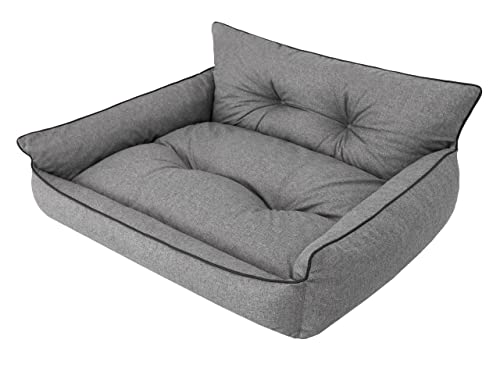 PillowPrim Hundebett Haustierbett Liegen Hundekissen Gesteppt Bett Hundeliege Hundematratze Sofa Tierbett Hundesofa Matratze, XXXL - 132 x 106 cm, Graphit Ökoleinen von PillowPrim