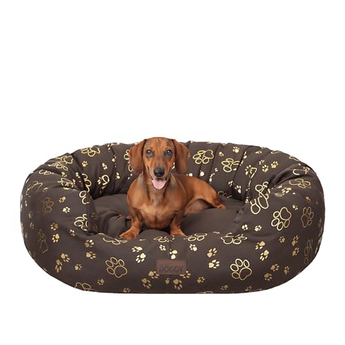 PillowPrim Hundebett | Hundekörbchen für kleine, mittelgroße und große Hunde | Hundekissen | Hundesofa | EInfach zu reinigen | XL - 93x74 cm | Braun mit Pfoten von PillowPrim