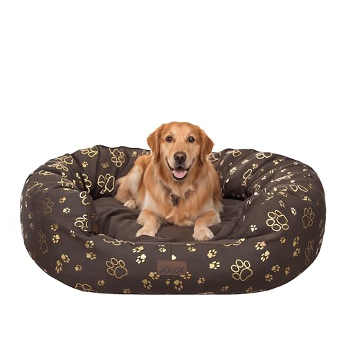 PillowPrim Hundebett | Hundekörbchen für kleine, mittelgroße und große Hunde | Hundekissen | Hundesofa | EInfach zu reinigen | XXL - 113x93 cm | Braun mit Pfoten von PillowPrim