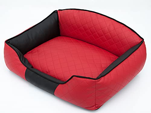 PillowPrim Hundebett Hundesofa Liegen Hundekissen Sofa Hundekorb Bett Hundecouch Tierbett Weich Haustierbett Hundeliegen Kissen L - 65x50 cm Rot/Schwarz von PillowPrim