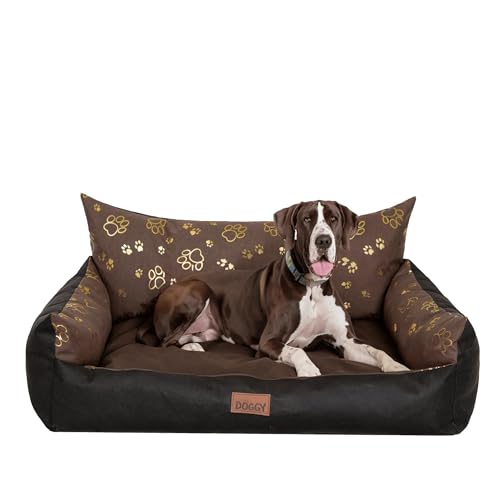 PillowPrim Hundebett - Möbel für Tiere, Katzenbett - Hundekorb für kleine mittelgroße & große Hunde - Hundekissen – Hundesofa – Hundeliege – Schlafplätze - 131x104 cm - Braun mit Pfoten von PillowPrim