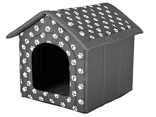 PillowPrim Hundehütte Hundehöhle Hundebett Hundehaus Katzenhöhle Tierbett XL - 60x55 cm grau mit Pfoten von PillowPrim