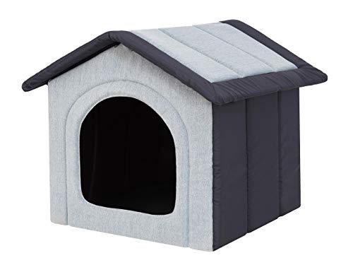 Hundehütte Hundehöhle Hundebett Hundehaus Katzenhöhle Tierbett XL - 60x55 cm hellgrau mit Navy blau von PillowPrim