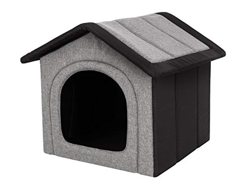 Hundehütte Hundehöhle Hundebett Hundehaus Katzenhöhle Tierbett XL - 60x55 cm hellgrau mit schwarz von PillowPrim