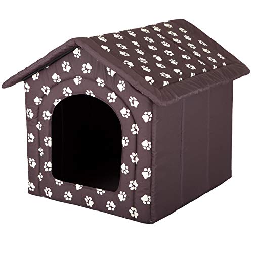 Pillowprim Hundehütte Hundehöhle Hundebett Hundehaus Katzenhöhle kleine S - 38x32 cm braun mit Pfoten von PillowPrim