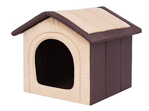 Hundehütte Hundehöhle Hundebett Hundehaus Katzenhöhle mittle L - 52x46 cm beige mit braun von PillowPrim