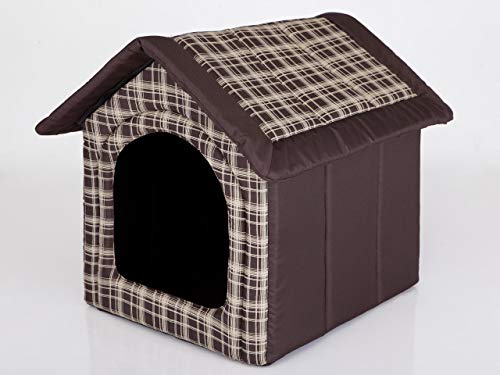 Hundehütte Hundehöhle Hundebett Hundehaus Katzenhöhle mittle L - 52x46 cm braun kariert von PillowPrim