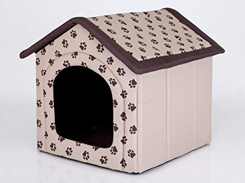 Pillowprim Hundehütte Hundehöhle Hundebett Hundehaus Katzenhöhle mittle M - 44x38 cm beige mit Pfoten von PillowPrim