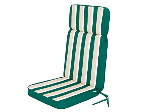 PillowPrim Sesselauflage für Hochlehner - Kissen für Sessel, Gartenliege- Sitz abmessung - 49x47 cm - Hoher Rücken 72 cm - Grün mit Beigen Streifen von PillowPrim