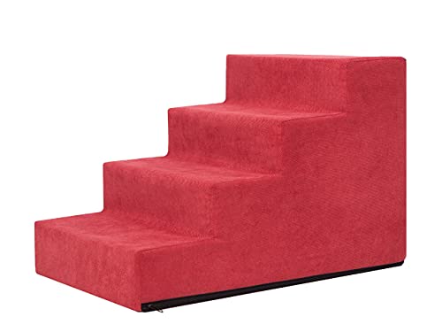 PillowPrim Tiertreppen Einganghilfe Kleinere Hunde Stufen Rampe Katzentreppe 4 Stufen Groß Rot Höhe 40 cm von PillowPrim