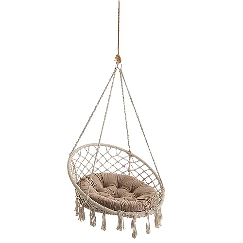 PillowPrim Velvet Kissen für Hängesessel, Sitzkissen für Stuhl, Hängekorb Sessel, Indoor Kissen, Waschbar Auflage, Rund, Swing, Schaukelkissen, 65 cm, Beige von PillowPrim