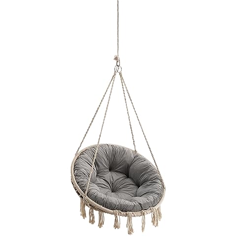 PillowPrim Velvet Kissen für Hängesessel, Sitzkissen für Stuhl, Hängekorb Sessel, Indoor Kissen, Waschbar Auflage, Rund, Swing, Schaukelkissen, Aschgrau, 92 cm von PillowPrim