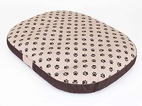 Pillowprim Hundekissen Hundebett Hundematratze Kissen Hundeschlaufplatz Bett Hundekorb Hundesofa ovale Matratze Kleine Hunde M - 70 x 50 cm Beige mit Hundepfoten von PillowPrim