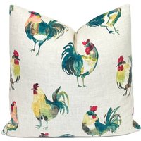 Rot Petrol Rooster Garten Kissenbezug | Buntes Rustikales Kissen Bauernkissen Dekokissen von PillowSplashStudio