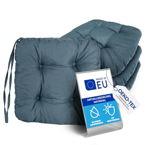 Pillows24 – 6X Sitzkissen Outdoor 40x40 – Extra Dicke 8cm – Wasser- & UV-beständig + Bändern | Bequeme Stuhlkissen, Stuhlauflage Sitzpolster, Sitzauflage Gartenstuhl | Sitzkissen Stuhl (türkis) von Pillows24