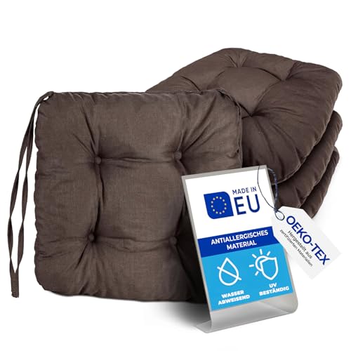 Pillows24 – 8X Sitzkissen Outdoor 40x40 – Extra Dicke 8cm – Wasser- & UV-beständig + Bändern | Bequeme Stuhlkissen, Stuhlauflage Sitzpolster, Sitzauflage Gartenstuhl | Sitzkissen Stuhl (braun) von Pillows24